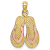 14k Yellow Gold 3-D Pink Enamel Pair of Flip Flops Charm