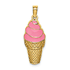 14k Yellow Gold Strawberry Ice Cream Cone Pendant
