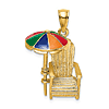 14K Yellow Gold 3-D Beach Chair Pendant with Umbrella