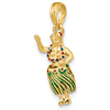 14k Yellow Gold 3-D Hula Girl Charm with Moveable Grass Skirt