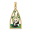 14k Yellow Gold Enamel Panda Bear Pendant with Bamboo