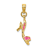 14k Yellow Gold 3-D High Heel Shoe Pendant with Pink Enamel 5/8in