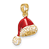 14k Yellow Gold 3-D Santa Hat Charm With Red and White Enamel