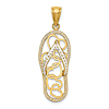 14k Yellow Gold White Enamel Flip-Flop Pendant with Hearts