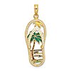 14k Yellow Gold Enamel Palm Tree And Sun Flip-Flop Pendant