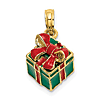 14k Yellow Gold 3-D Enamel Green Gift Box with Red Bow Charm