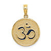 14k Yellow Gold Blue Enamel Om and Lotus Flower Reversible Charm