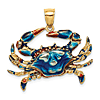 14k Yellow Gold Blue Enamel Crab Pendant 1in