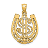 14k Yellow Gold Dollar Sign and Horseshoe Pendant 3/4in