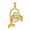 14k Yellow Gold Dolphin Jumping Through Hoop Pendant 1in