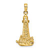 14k Yellow Gold Lighthouse Pendant with Waves 3/4in