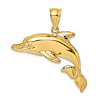 14k Yellow Gold Dolphin Pendant with Textured Fins and Tail 3/4in
