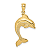 14k Yellow Gold Jumping Dolphin Pendant with Textured Belly 7/8in