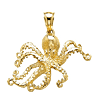 14k Yellow Gold Octopus Pendant 1in