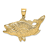 14k Yellow Gold Bass Fish Pendant with Open Mouth 7/8in