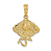 14k Yellow Gold Textured Stingray Pendant 5/8in