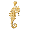 14k Yellow Gold Seahorse Pendant with Textured Finish 1 3/4in