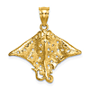 14k Yellow Gold Eagle Ray Pendant with Tiny Holes 3/4in