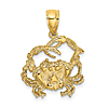 14k Yellow Gold Small Crab Pendant with Outstretched Claws 5/8in