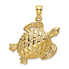 14k Yellow Gold Textured Sea Turtle Pendant 7/8in