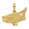 14k Yellow Gold Bass Fish Pendant with Open Mouth and Tail Up