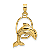 14k Yellow Gold Dolphin Jumping Through Hoop Pendant 3/4in