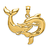 14k Yellow Gold Embracing Dolphins Pendant 1in