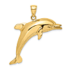 14k Yellow Gold Jumping Dolphin Pendant with Open Mouth 1in