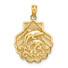 1k Yellow Gold Reversible Dolphins and Waves in Shell Pendant 5/8in