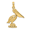 14k Yellow Gold Perched Pelican Pendant 7/8in