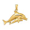 14k Yellow Gold  Mother and Baby Swimming Dolphins Pendant