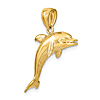 14k Yellow Gold 3-D Polished and Textured Dolphin Pendant 3/4in