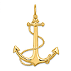 14k Yellow Gold 3-D Fouled Anchor Pendant with Rope 1.5in