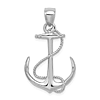 14k White Gold Anchor Pendant with Rope and Curved Arms 1in
