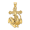 14k Yellow Gold Shark and Anchor Pendant 1.25in