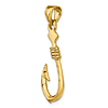 14k Yellow Gold Fish Hook Pendant with Rope 1in