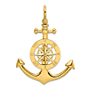 14k Yellow Gold Anchor With Nautical Compass Pendant 1.5in