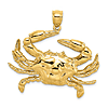 14k Yellow Gold Blue Crab Pendant 1.25in