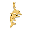 14k Yellow Gold Flat Pair of Dolphins Pendant 1in