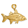 14k Yellow Gold Large 3-D Snook Fish Pendant