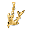14k Yellow Gold Curved Shark Pendant 3/4in
