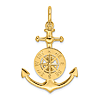 14k Yellow Gold Anchor With Nautical Compass Pendant 1in