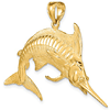 14k Yellow Gold 3-D Blue Marlin Pendant 1in