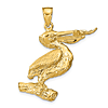 14k Yellow Gold 3-D Pelican with Fish Pendant 1in