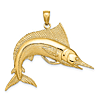 14k Yellow Gold Large Striped Marlin Pendant with Satin Finish
