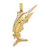 14k Yellow Gold 3-D Blue Marlin Pendant with Polished Finish 1in