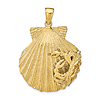 14k Yellow Gold Scallop Shell With Crab Pendant 1in