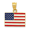 14k Yellow Gold Enameled American Flag Pendant 1/2in