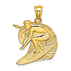 14k Yellow Gold Surfer and Wave Pendant