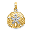 14k Yelllow Gold Sand Dollar Charm with Rhodium-Plated Center 5/8in